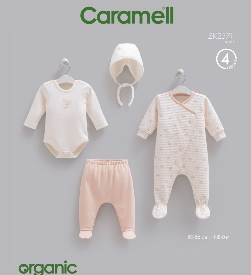 Organik Tiny Baby Tulumlu 4'lü Set KIZ BEBEK