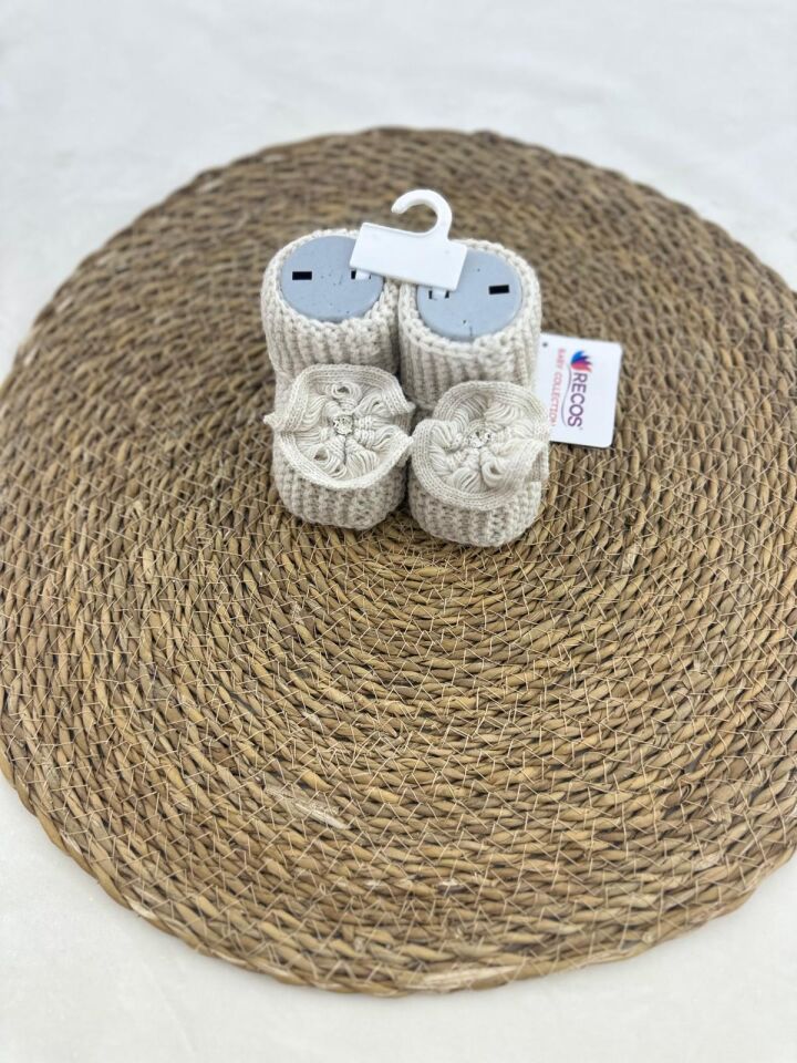 Çiçekli Triko Bebek Patik 0-6 Ay
