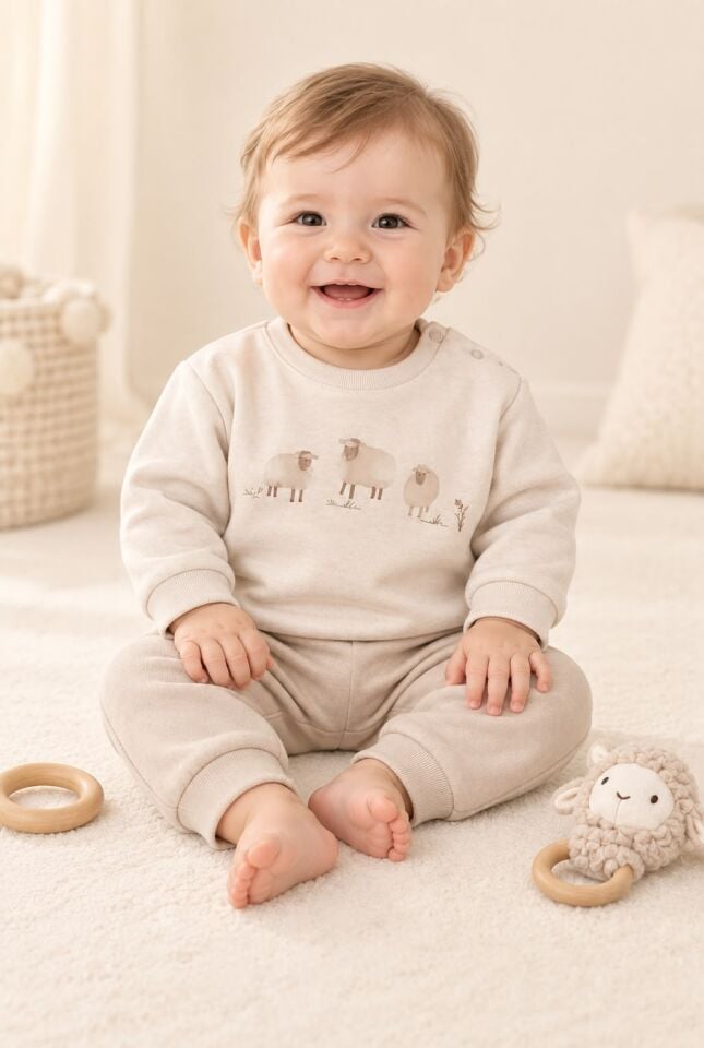 %100 Organik Pamuk Kuzu Desen Body Pantolon Set 8184
