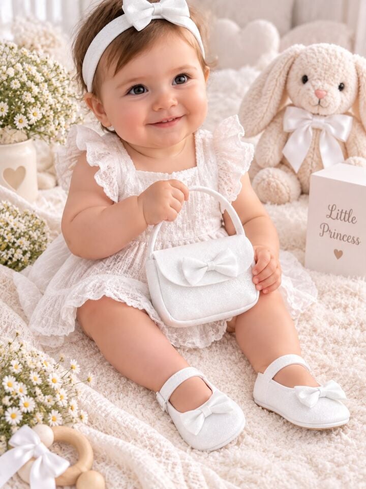 Kız Bebek Simli Çanta ve Babet (Ayakkabı) Set