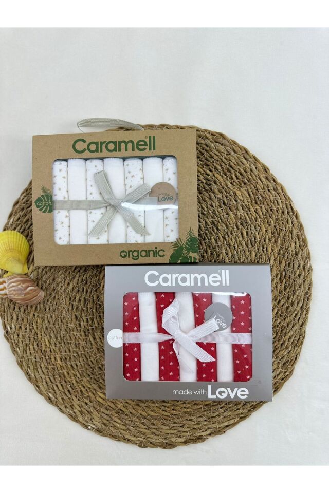 Caramell Desenli Penye Bebek Ağız Mendili 7'li (2 Paket)
