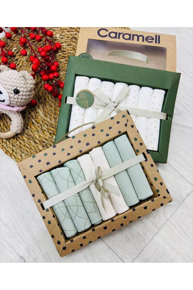 Caramell Desenli Penye Bebek Ağız Mendili 7'li  2 Paket