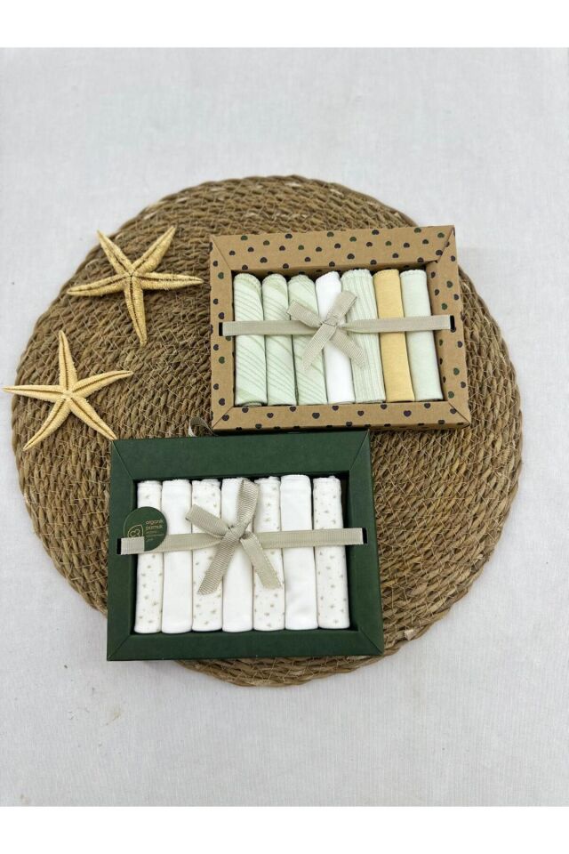 Caramell Desenli Penye Bebek Ağız Mendili 7'li 2 Paket