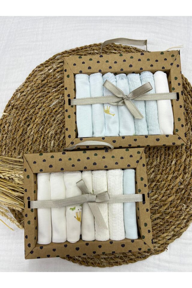 Caramell Desenli Penye Bebek Ağız Mendili 7'li 2 Paket