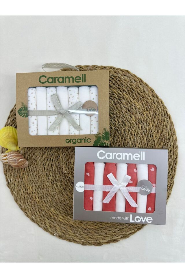 Caramell Desenli Penye Bebek Ağız Mendili 7'li (2 Paket)